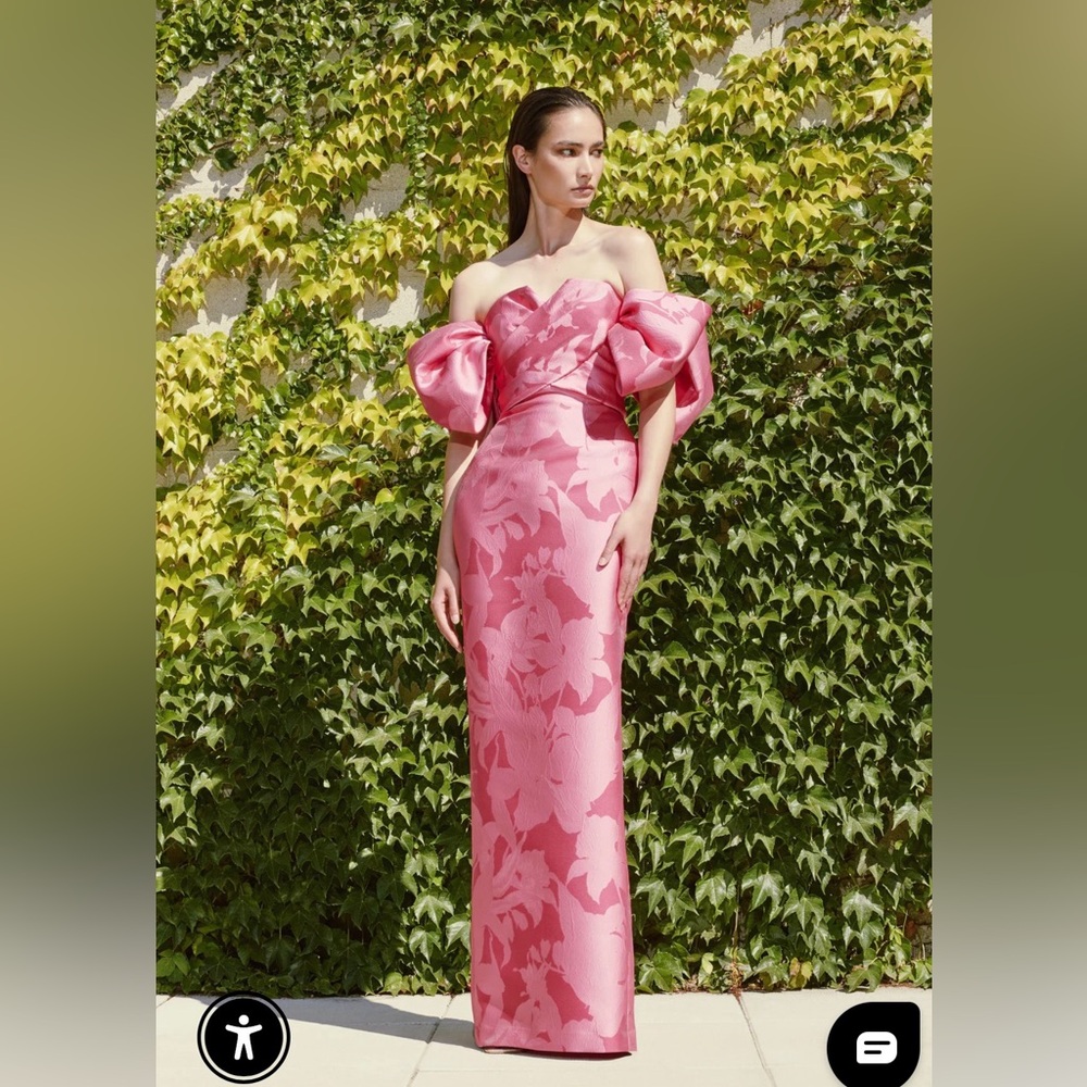 Audrey Brook pink satin maxi with puff sleeve size 8 US / 12 UK